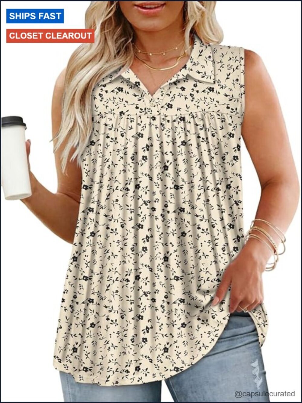 Plus Size Sleeveless Polo Tank Top Tunic Blouse for Women Summer